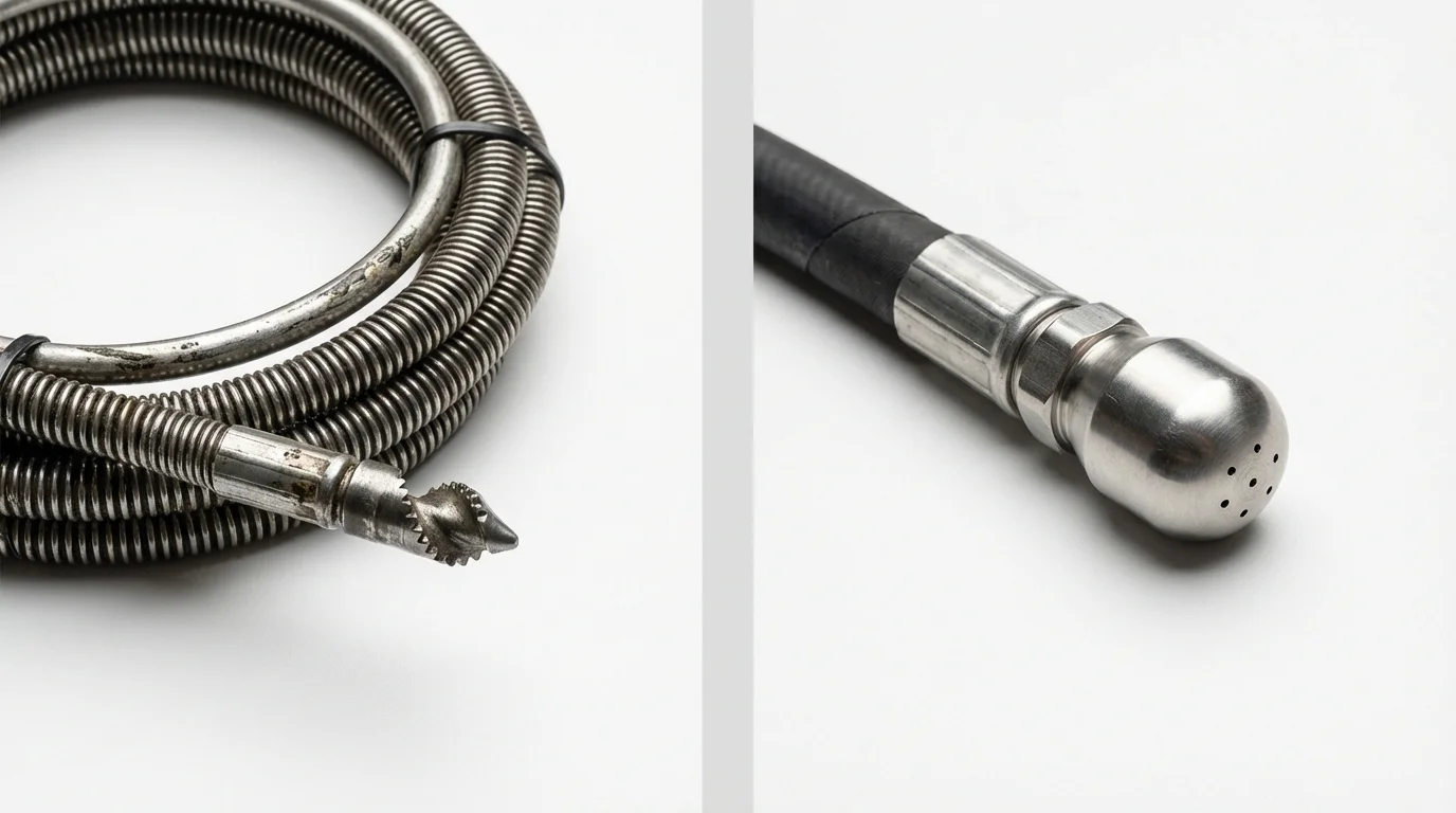 Drain snake cable and hydro jetting nozzle used for drain cleaning in Columbia, NC