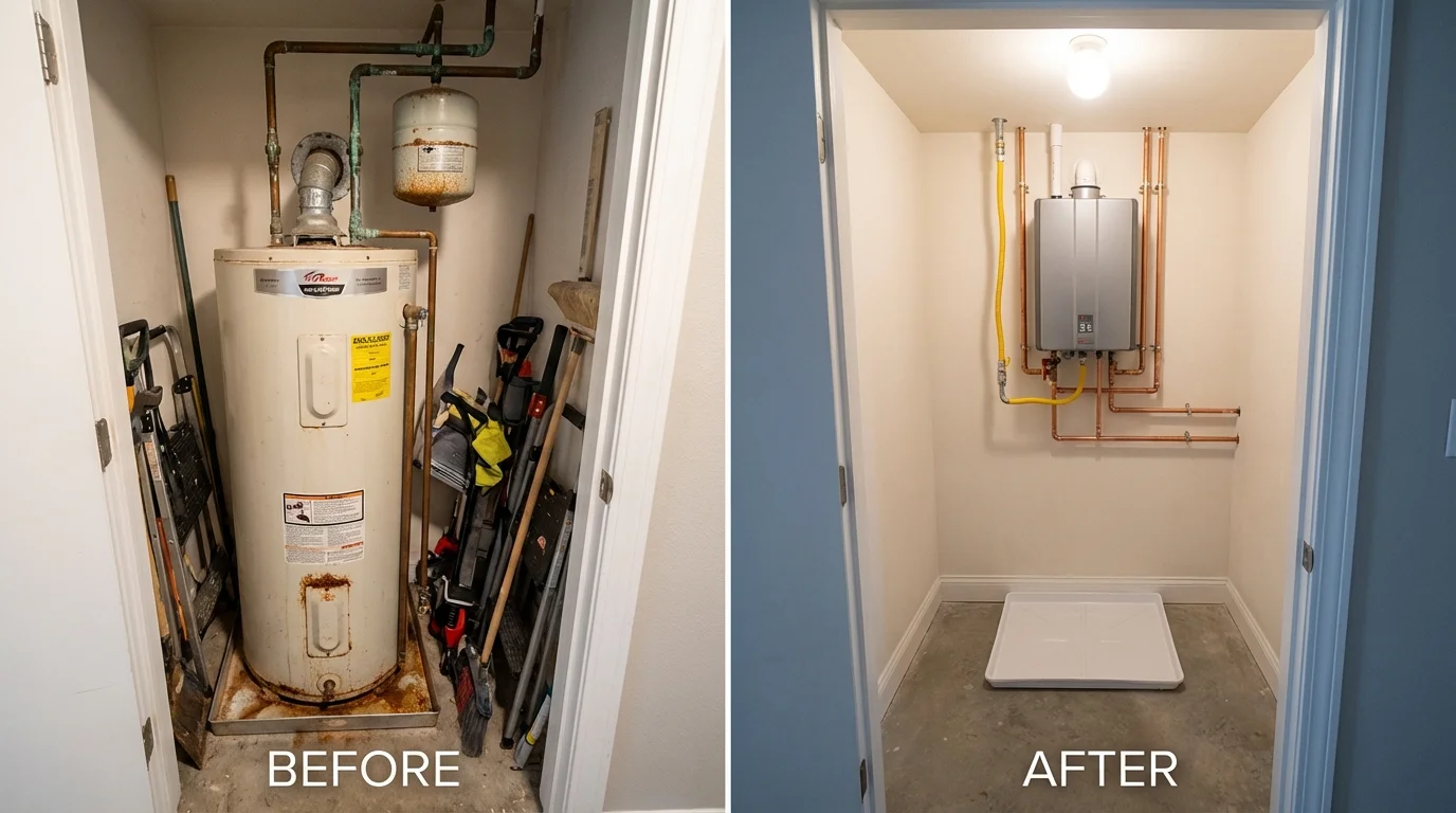 Tank water heater versus wall-mounted tankless unit comparison for Columbia, NC homeowners